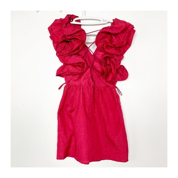 B.B. Collections Dress Size Small XS Hot Pink Crinkle Mini Tie back Vintage - Picture 2 of 7